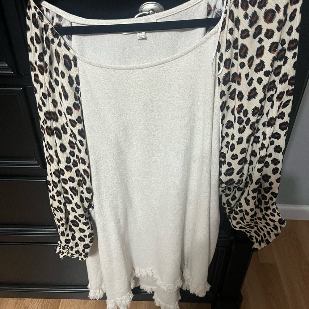 Cheetah Umgee Tunic Top with fringe bottom